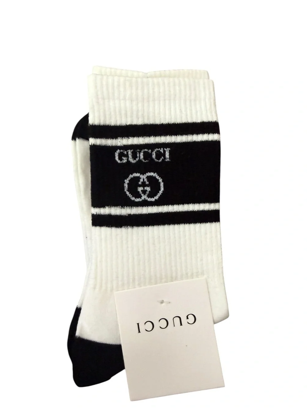 2 Pair Gucci Outlet Women’s Black & White Logo Crew Socks - Pack of 2